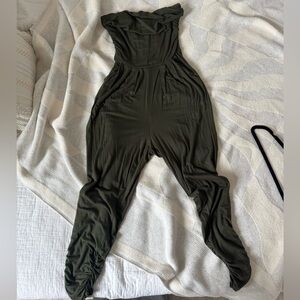 Olive Green Strapless Jumpsuit